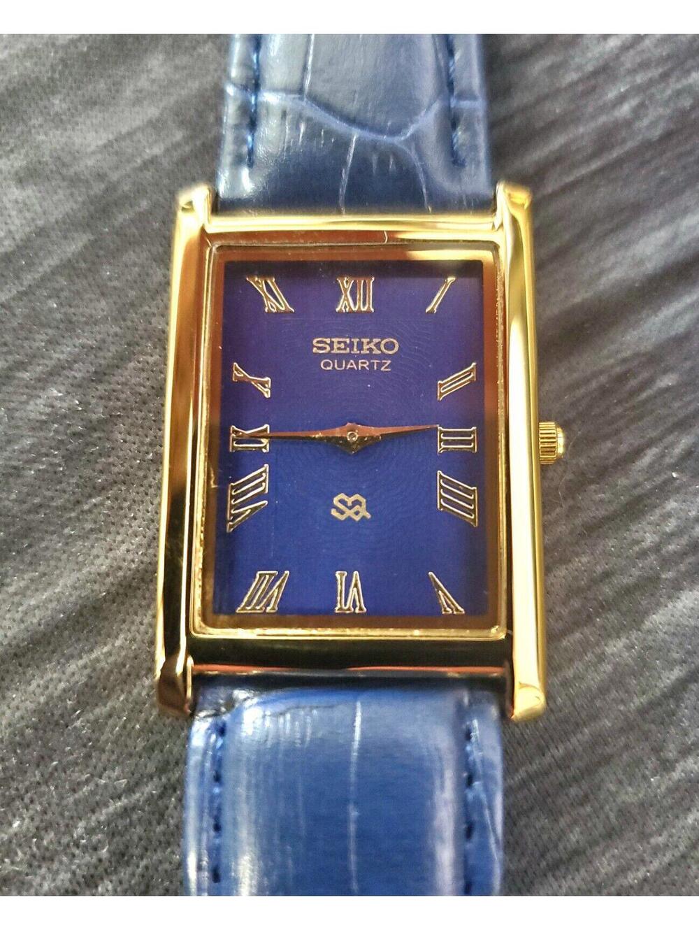 Rare Men's Gold Tank Watch Seiko Blue Dial New Mvt & Batt‎ - Picture 4 of 9